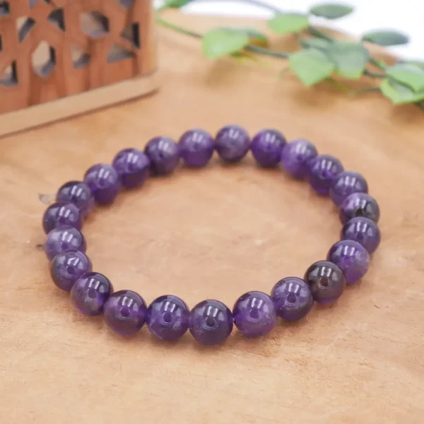 Bracelet améthyste pierre naturelle de qualité avec perles rondes violettes montées sur bracelet élastique