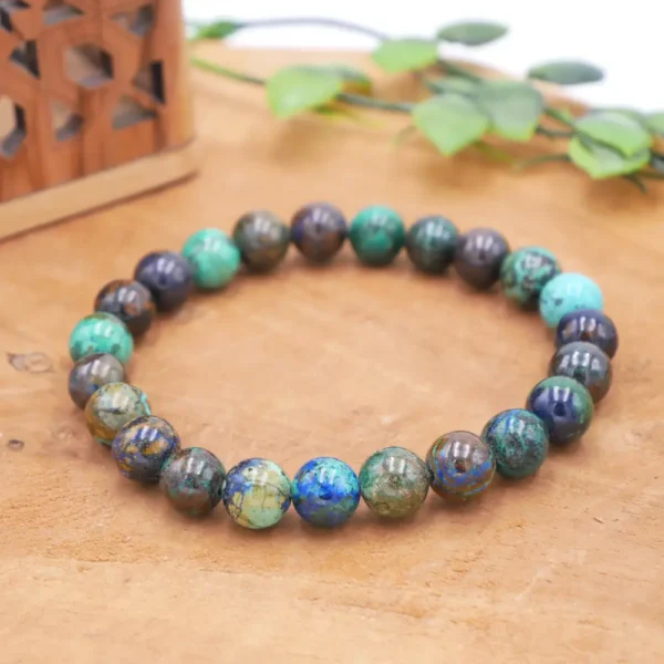 Bracelet en Chrysocolle naturelle de qualité supérieure, perles bleu-vert polies montées sur fil élastique multibrin haute résistance.