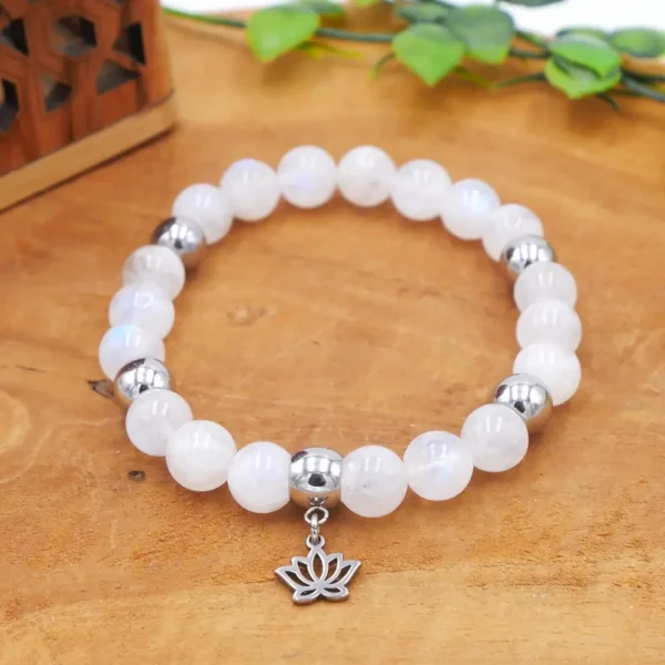 Bracelet en péristérite naturelle aux reflets bleus avec perles en acier inoxydable