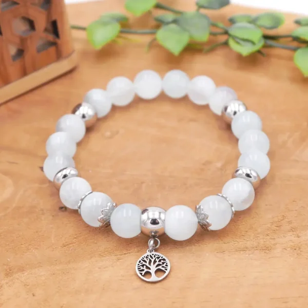 Bracelet en pierres naturelles d'aigue-marine bleue et perles en acier inoxydable