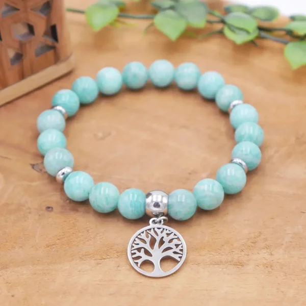 Bracelet en perles d'amazonite véritable bleu turquoise et acier inoxydable