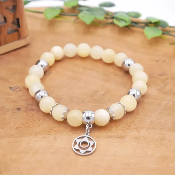 Bracelet en pierres naturelles de calcite jaune solaire et apprêts en acier inoxydable