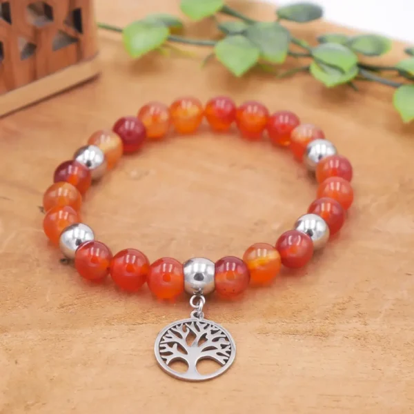 Bracelet en perles de cornaline naturelle orange et acier inoxydable