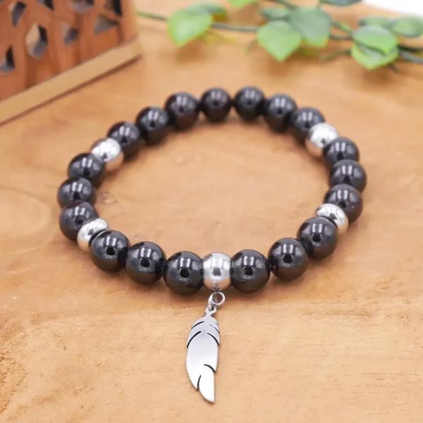 Bracelet en perles de grenat almandin naturel rouge profond et acier inoxydable