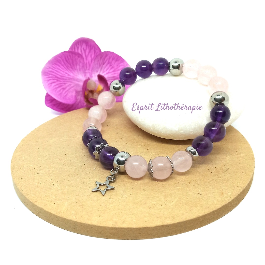 Bracelet élastique femme, pierre quartz rose, fait main - Un grand marché