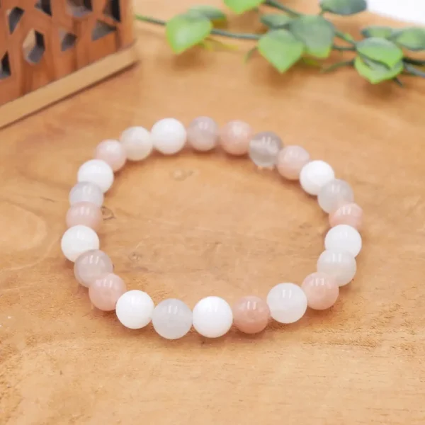 Bracelet en perles de pierre de lune multicolore naturelle aux reflets arc-en-ciel