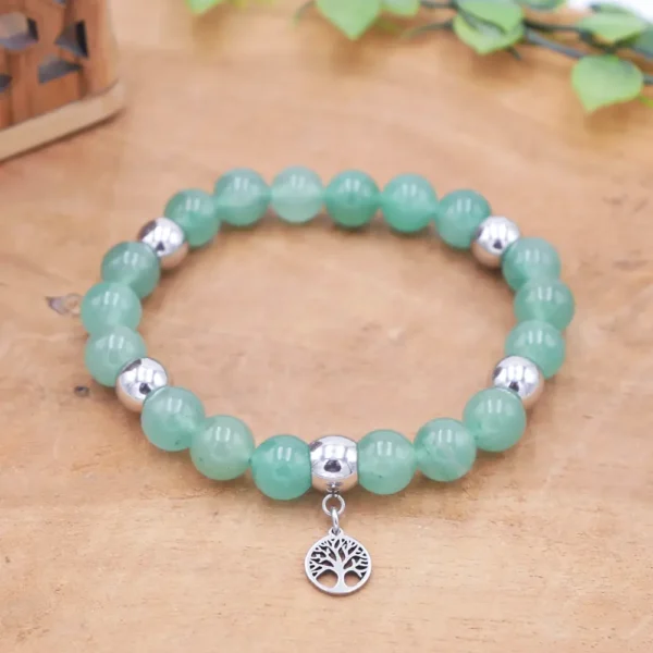 Bracelet en perles d'aventurine verte naturelle et billes en acier inoxydable
