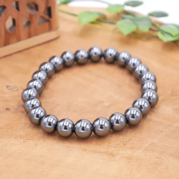 Bracelet en Hématite naturelle de qualité supérieure, perles grises métallisées polies montées sur fil élastique multibrin haute résistance