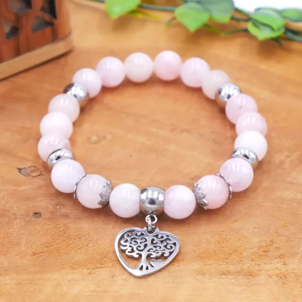 Bracelet en perles de morganite naturelle rose pastel et intercalaires inox