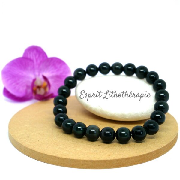 bracelet en obsidienne oeil céleste naturelle sur fil élastique