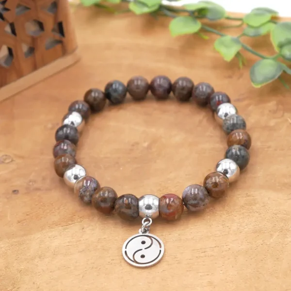 Bracelet en pietersite naturelle aux reflets chatoyants et acier inoxydable