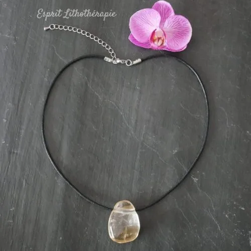 Pendentif en calcite jaune naturelle, lithothérapie, pierre apaisante, fabrication artisanale française