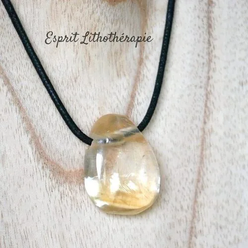 Pendentif en calcite jaune naturelle, lithothérapie, pierre apaisante, fabrication artisanale française