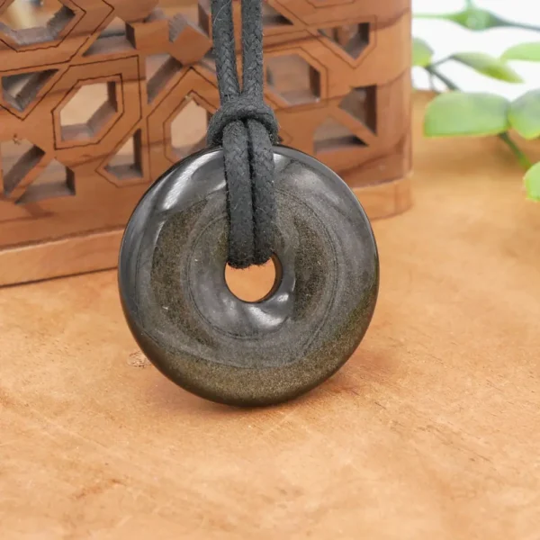 Pendentif donut en obsidienne dorée naturelle