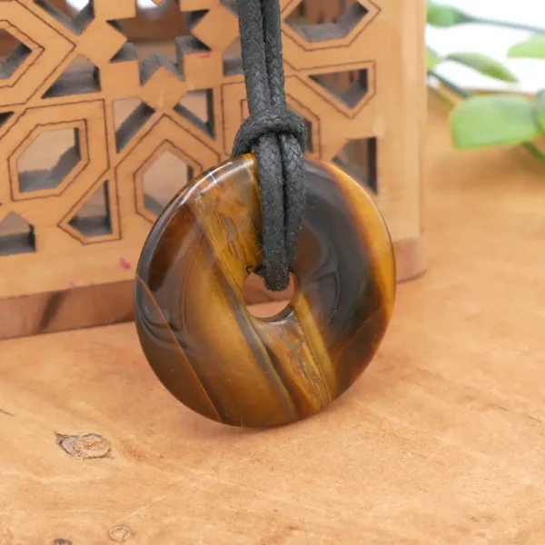 Pendentif donut en œil de tigre naturel