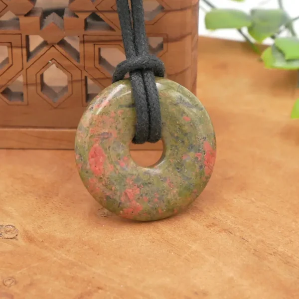 Pendentif donut en unakite naturelle