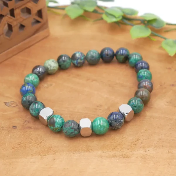 Bracelet homme en azurite-malachite et acier inoxydable