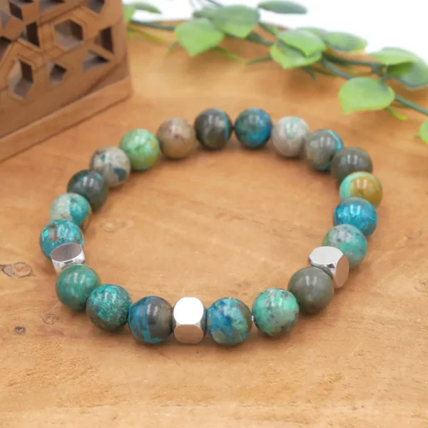 Bracelet homme en chrysocolle et acier inoxydable
