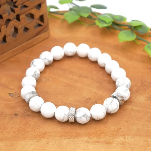 Bracelet homme en howlite naturelle et acier inoxydable