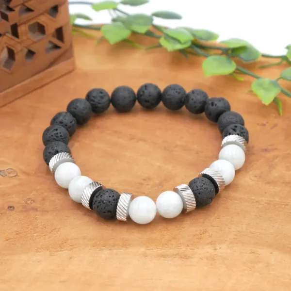 Bracelet homme en jade de Birmanie et pierre de lave