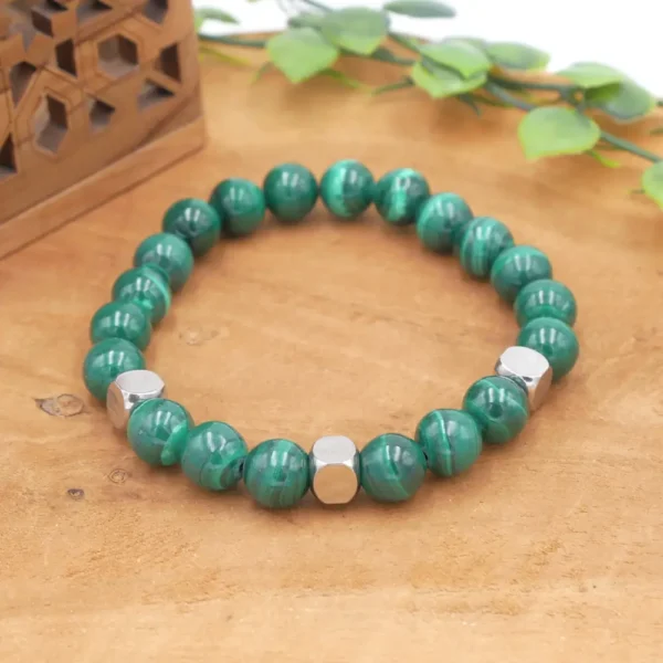 Bracelet homme en malachite naturelle et acier inoxydable
