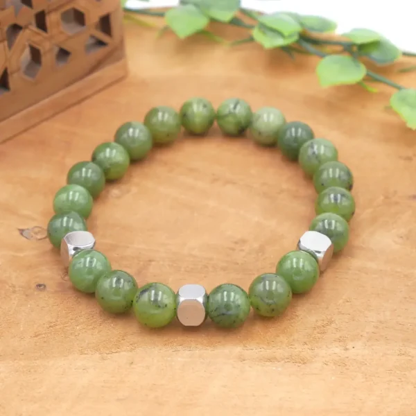 Bracelet homme en jade néphrite naturel et acier inoxydable