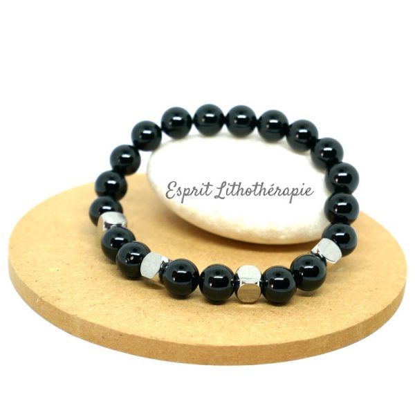 Bracelet homme en pierre spinelle noir de qualité.