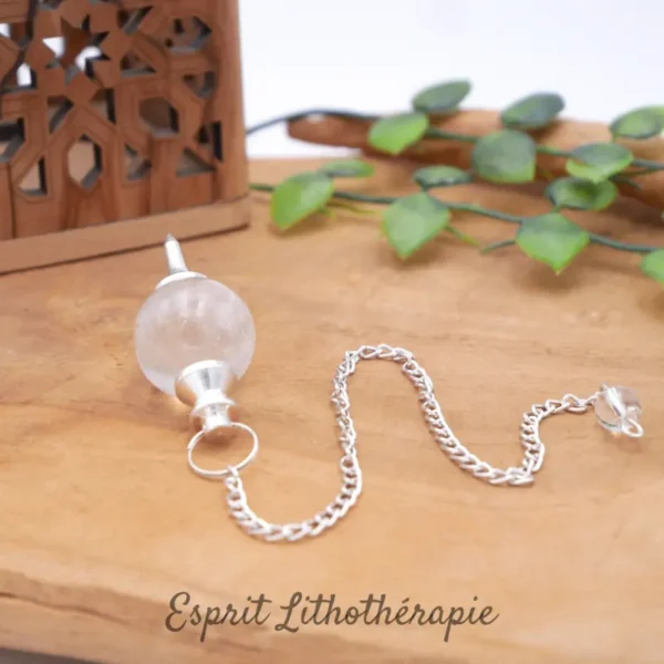 Pendule en Cristal de roche rond, pierre naturelle de qualité.
