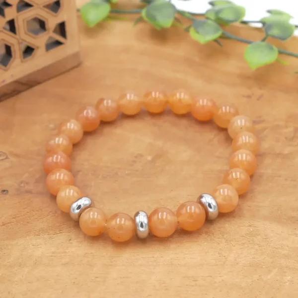 Bracelet pour homme en pierres naturelles d'aventurine orange et perles d'acier inoxydable