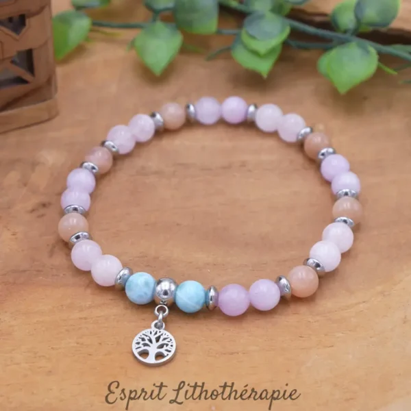 Bracelet pierre naturelle de qualité en Kunzite, Larimar, Morganite, Pierre de soleil. Tailles bracelet et des perles au choix. Accessoires personnalisables.