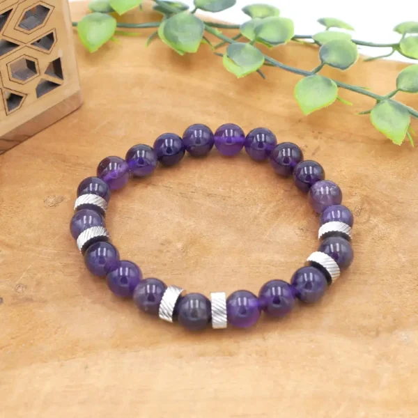 Bracelet en perles d'améthyste naturelle pour homme - Bijou de protection et sérénité