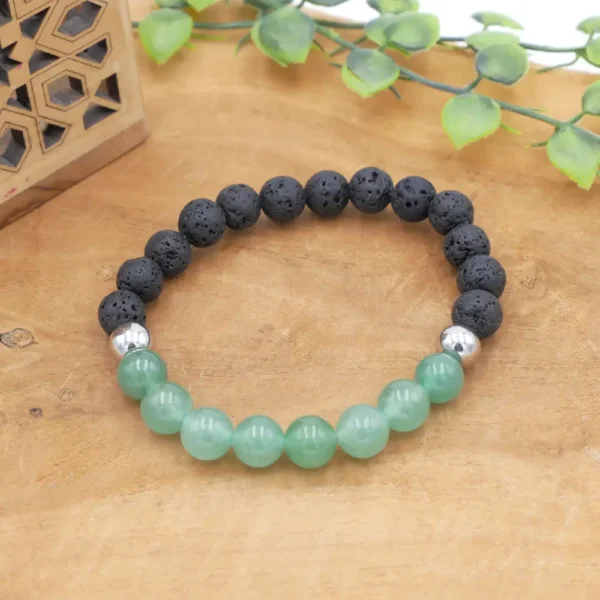 Bracelet homme en aventurine verte et pierre de lave noire - Équilibre, chance et ancrage