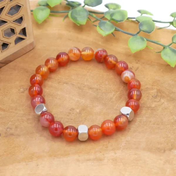 Bracelet homme en cornaline naturelle orange - Pierre de courage et vitalité pour homme