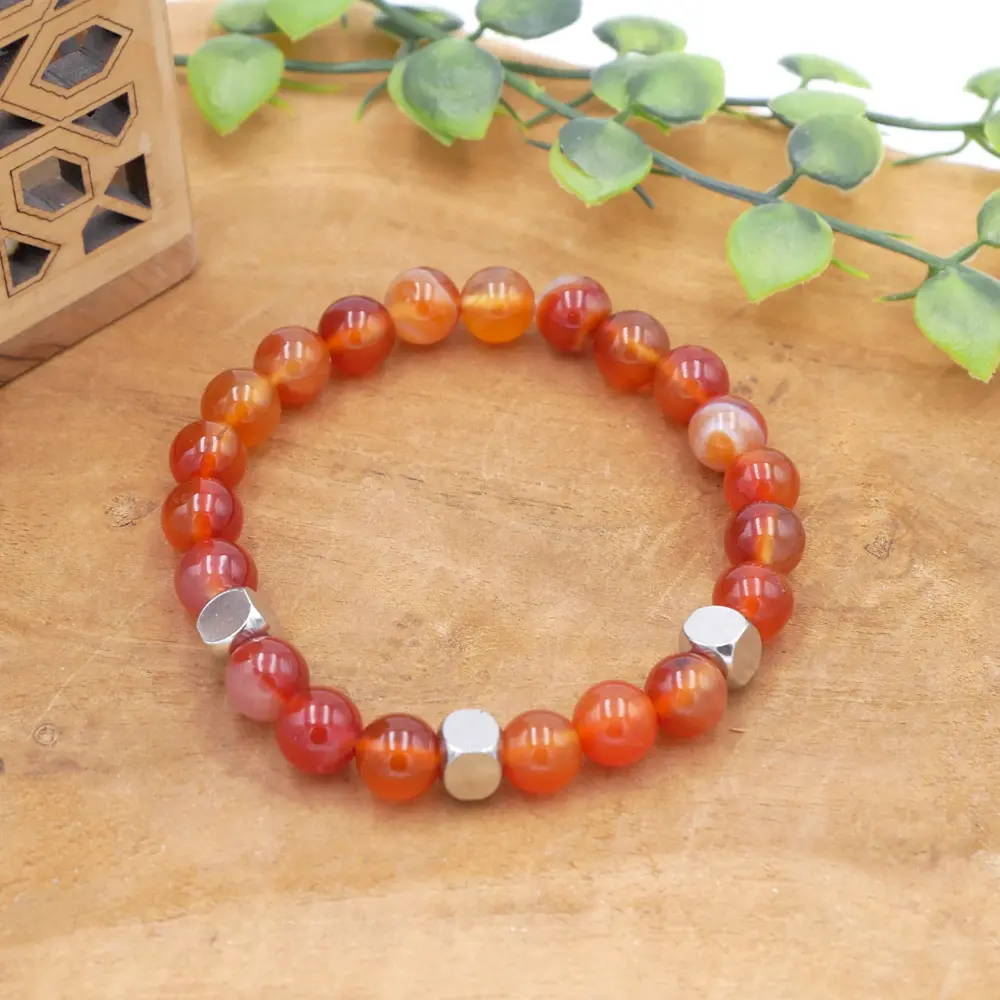 Bracelet homme en cornaline naturelle orange - Pierre de courage et vitalité pour homme