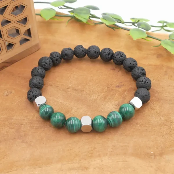 Photo Bracelet Malachite & Pierre de lave en pierre naturelle, bijou fait main