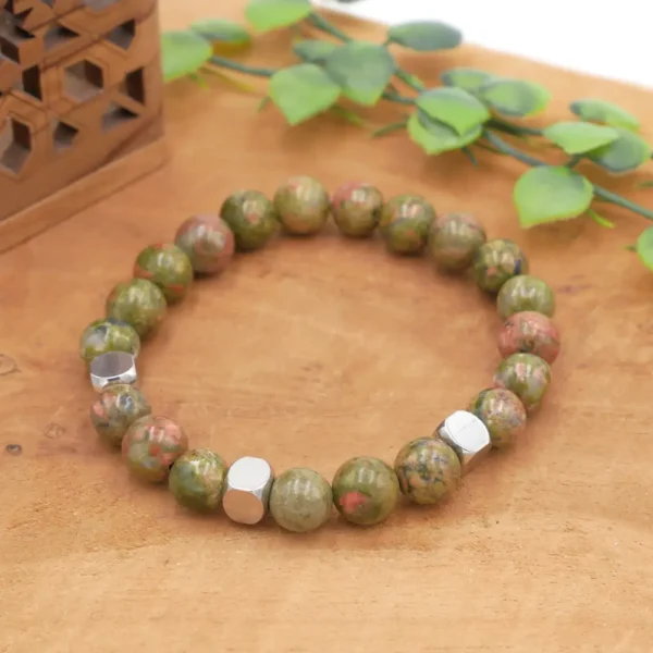 Bracelet homme en unakite avec perles séparatrices en acier inoxydable