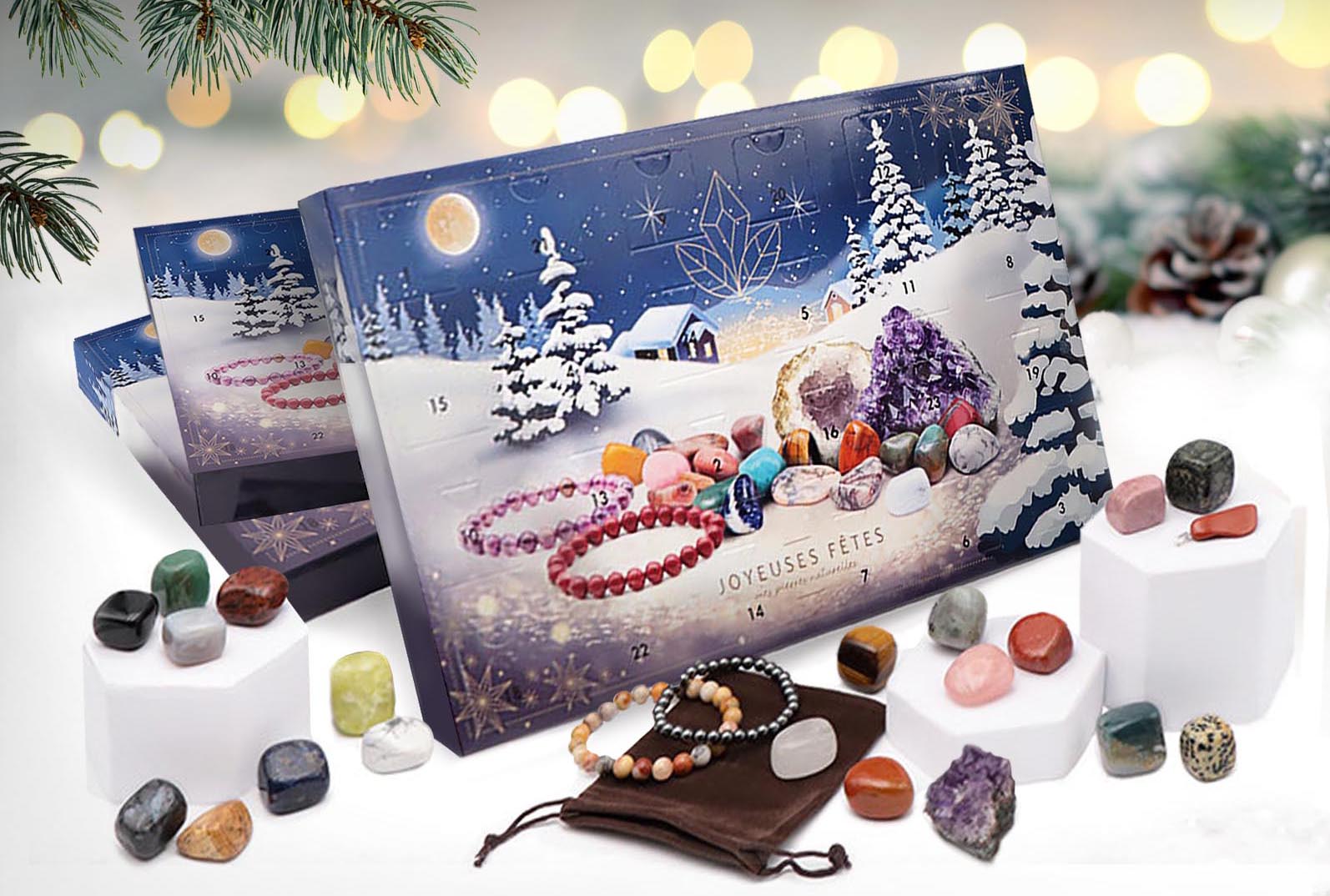 Calendrier De L'Avent 2025 Pour Enfants - 24 Pierres Précieuses Et Minéraux Naturels + Pendentifs - Cadeau éducatif Noël Filles/garçons