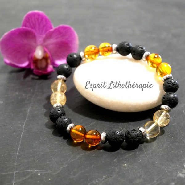 Bracelet citrine, ambre et pierre de lave