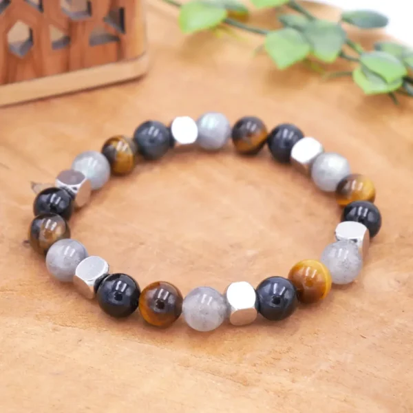 Bracelet pierres naturelles de qualité Labradorite oeil de faucon oeil de tigre. Taille bracelet et perles au choix.