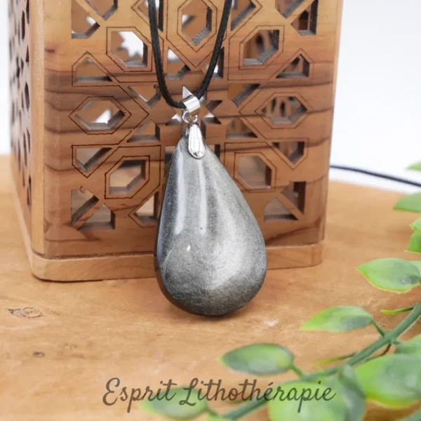 Pendentif en Obsidienne Argentée naturelle du Mexique