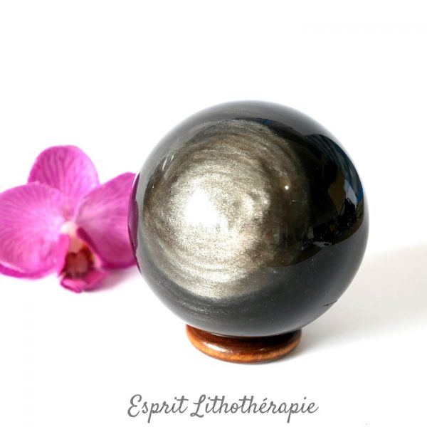 Sphère Obsidienne argentée