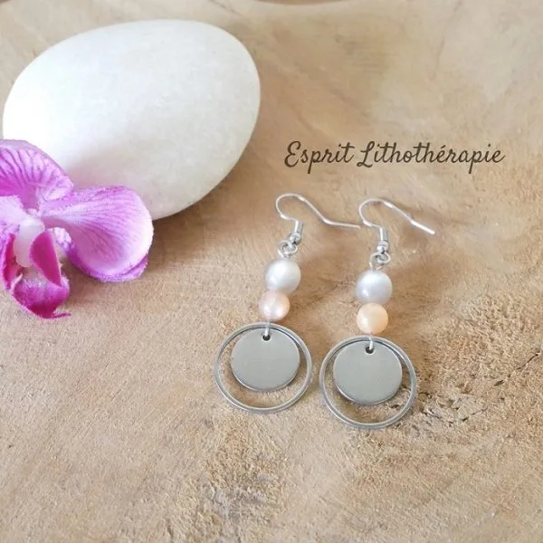 Boucles d’oreilles en Pierre de Lune naturelle – Bijou artisanal en acier inoxydable, féminité et douceur