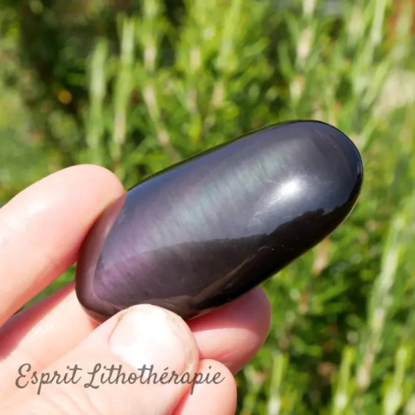 Galet d'obsidienne œil céleste poli, pierre naturelle semi-précieuse utilisée en lithothérapie