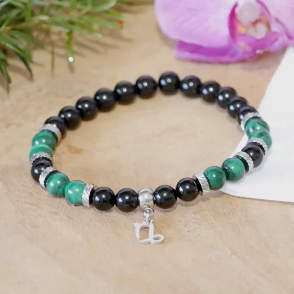 Bracelet Malachite et Tourmaline noire. pierres naturelles de qualité signe astrologique Capricorne.