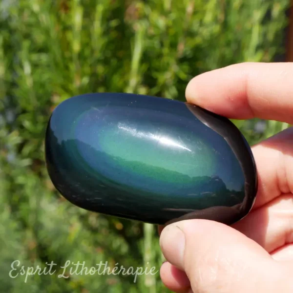 Galet d'obsidienne œil céleste poli, pierre naturelle semi-précieuse utilisée en lithothérapie