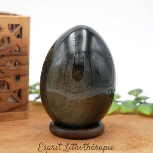 œuf en obsidienne dorée poli, pierre naturelle semi-précieuse de qualité AA pour lithothérapie et décoration