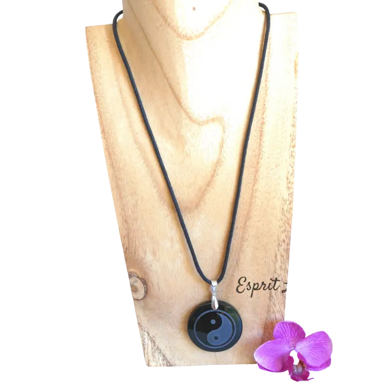 Pendentif en obsidienne noire naturelle avec symbole Yin Yang - bijou de protection et équilibre émotionnel