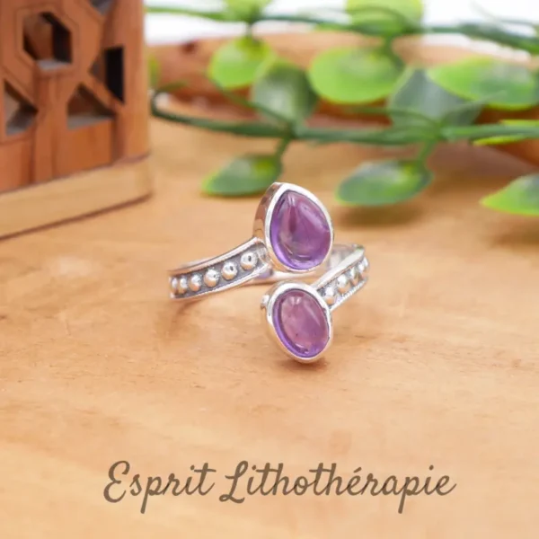 Bague réglable en argent 925 pierre améthyste de qualité excellente AA.