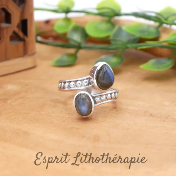 Bague réglable en argent 925 pierre Labradorite de qualité excellente AA.