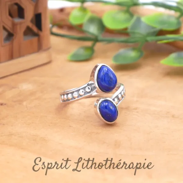 Bague réglable en argent 925 pierre Lapis Lazuli naturel d'Afghanistan de qualité excellente AA